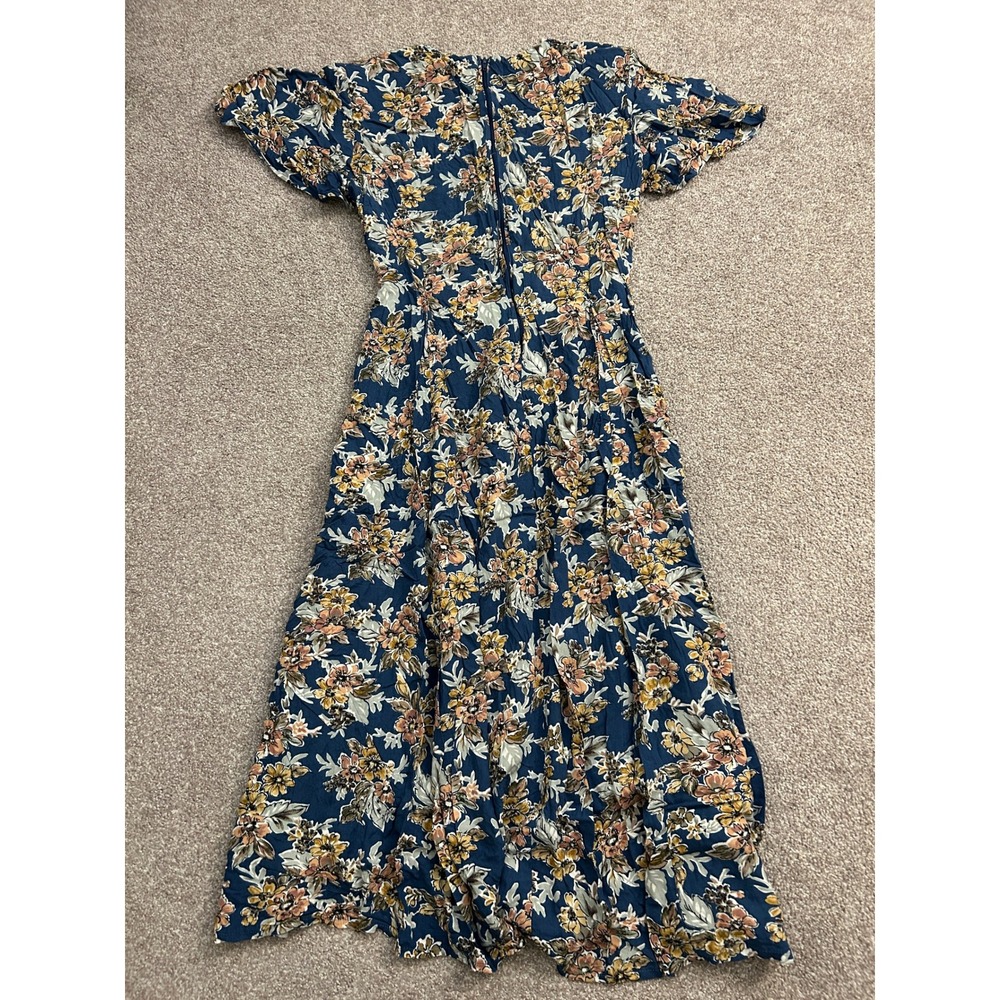 VTG Bentley Floral Midi Dress Womens 14 Blue Excellent Crochet Lace Bib Boho - Picture 11 of 12